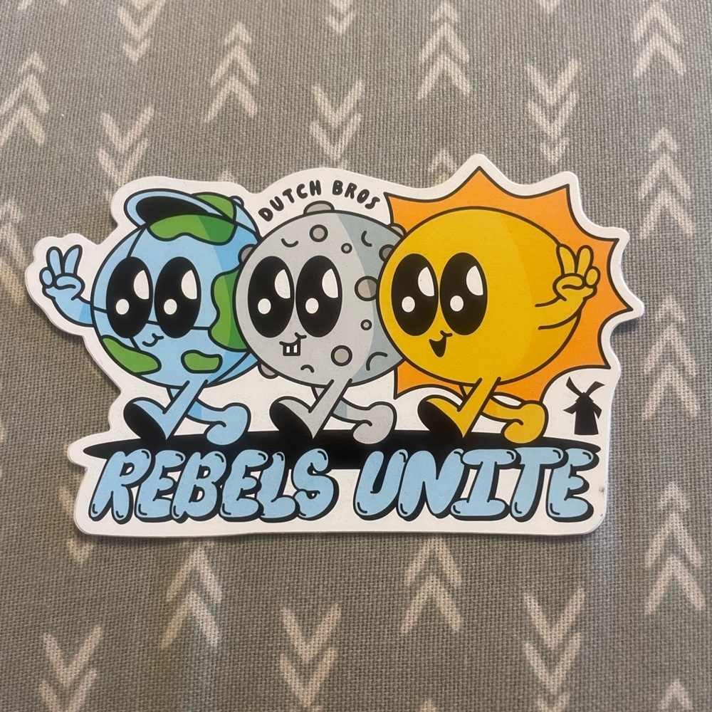 Dutch Bros Rebels Unite Sticker with Blue and Yellow Characters